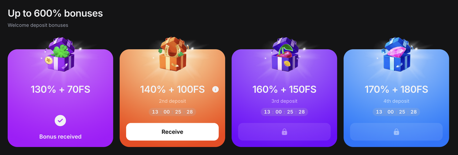 1win 130 percent first deposit bonus banner with a countdown timer