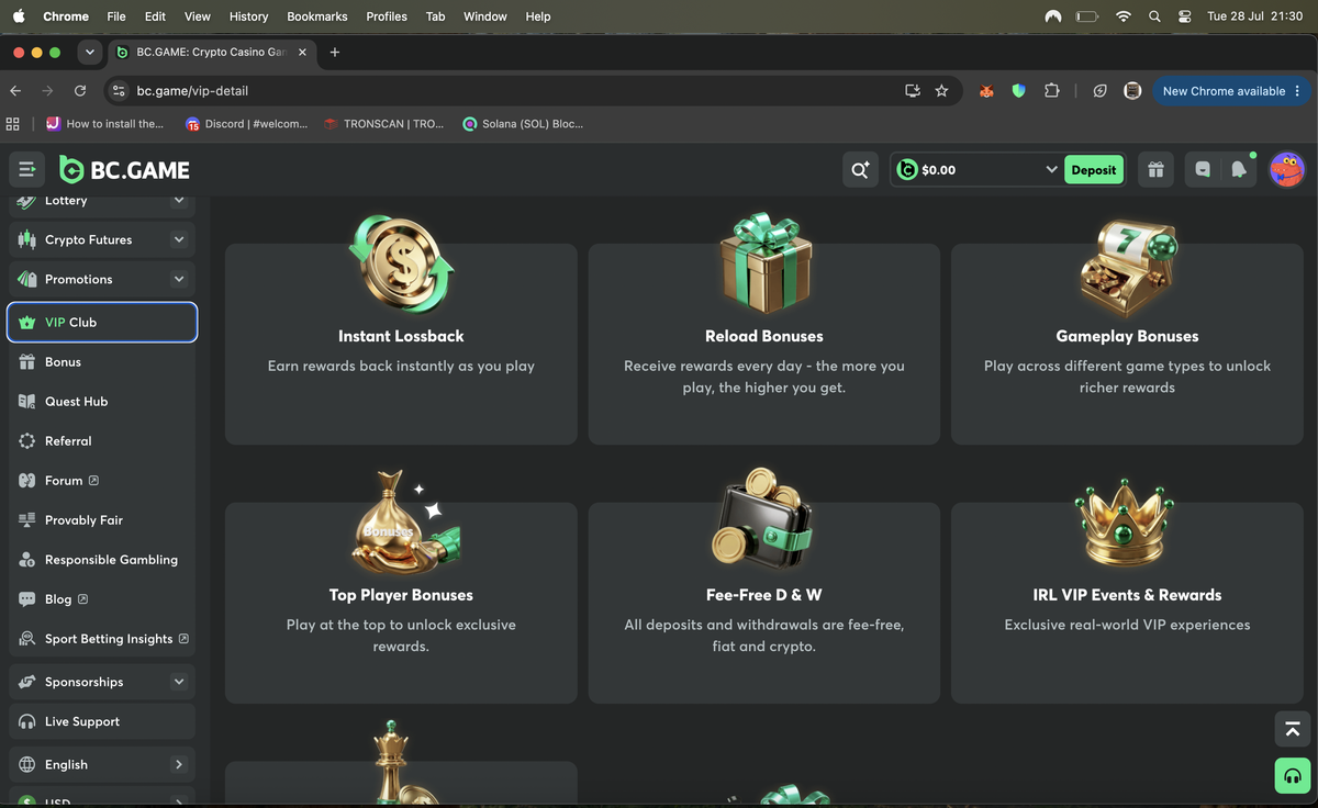 BC.Game BC Originals game lobby showing Crash, Limbo, Keno, Hilo, Tower Legend, Classic Dice, Coinflip, Plinko, Mines, Dice and more, each with live player counts